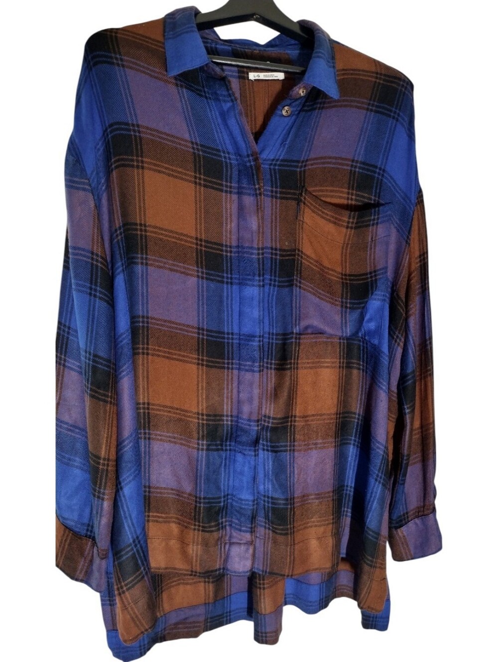 BDG Blue and Brown Plaid Button-Down Shirt
